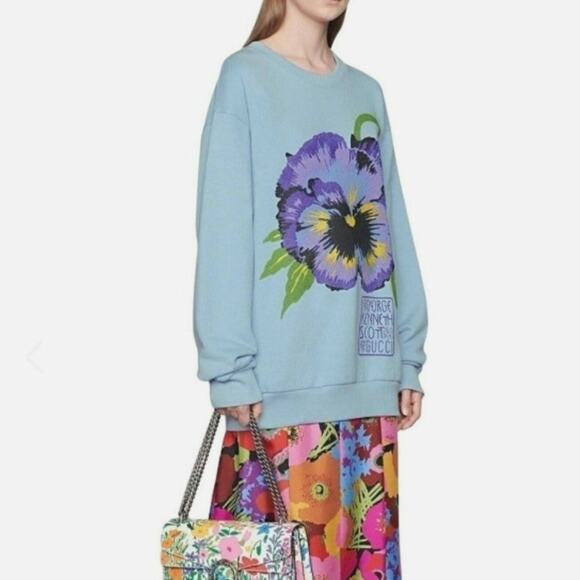 Gucci x Ken Scott Blue Floral Print Oversized Organic Cotton Sweatshirt size M - Picture 1 of 11